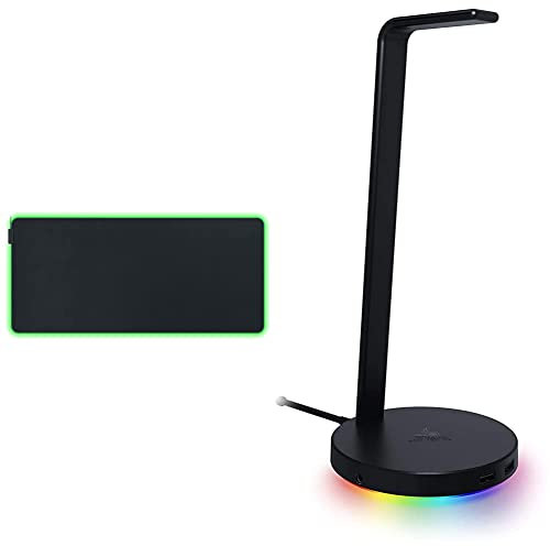 Razer Goliathus Chroma 3XL - Weiche Gaming-Mausmatte Chroma RGB & Base Station V2 Chroma - Headset-Ständer mit USB-Hub und RGB-Beleuchtung Schwarz