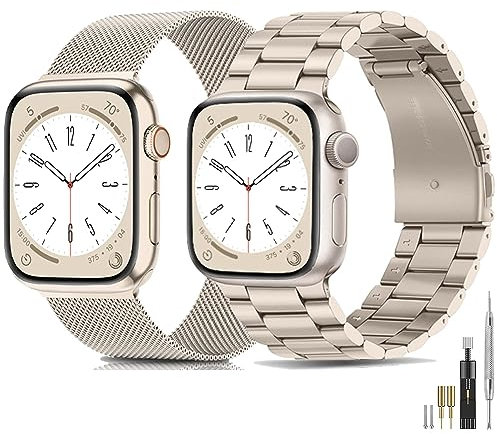 baklon 2 Pezzi Compatibile con Cinturino Apple Watch 42/44/45/49mm, Cinturino in Acciaio Inossidabile di Sportivo Compatibile con iWatch series Ultra2/Ultra/SE2/SE/9 8 7 6 5 4 3 2 1 Argento stellato