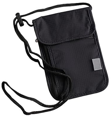JOCXZI Pochette Tour de Noir Cou Voyage Blocage Pochette de Passeport Pochette Voyage Documents Imperméable Sac Tour de Cou Multi-Poches Sac à Bandoulière pour Eléphone,Téléphone,Passeport