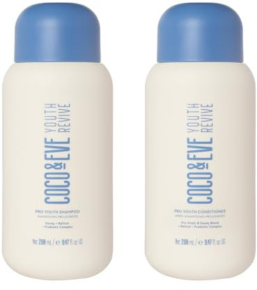 Coco & Eve Pro Youth Shampoo & Conditioner Für starkes und glänzendes Haar, Volumen und eine gesunde Kopfhaut. Mit Honig, Retinol, Präbiotika (560 ml)
