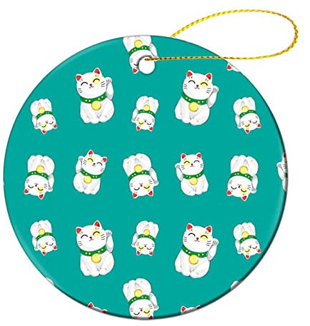Lucky Cat Round Christmas Ornaments Xmas Tree Hanging Craft Decorations Funny Novelty 2.8 X 2.8 Inch