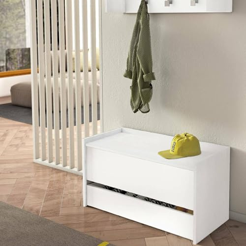 Dmora - Brust Lantana, modernes Eingangsmöbel mit Schuhregal, Truhe mit Zwei Behältern, 100% Made in Italy, 90 x 40 x 46 cm, Weiß,