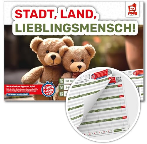 rudy games - Stadt-Land-Lieblingsmensch, Spielblock, Gesellschaftsspiel, Reisespiel, Familienspiel, Partyspiel, Geschenk, Mitbringsel, ab 8 Jahren, (RG038)