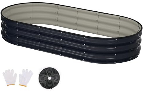 Patiobay Hochbeet, verzinkt, für den Außenbereich, mit Sicherheitskante und Handschuhen, ovaler Metall-Pflanzkasten für Garten, Gemüse, Blumen, Kräuter, 1,8 x 0,9 x 0,3 m