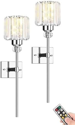 Modern Gold Wall Sconces Lighting Battery Operated Set of 2,No Wiring Rechargeable Wall Lights Fixture with Wireless Remote,Clear Glass Long Wall Lamp for Bedroom Bathroom Living Room Vanity Light (C