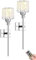 Modern Gold Wall Sconces Lighting Battery Operated Set of 2,No Wiring Rechargeable Wall Lights Fixture with Wireless Remote,Clear Glass Long Wall Lamp for Bedroom Bathroom Living Room Vanity Light (C