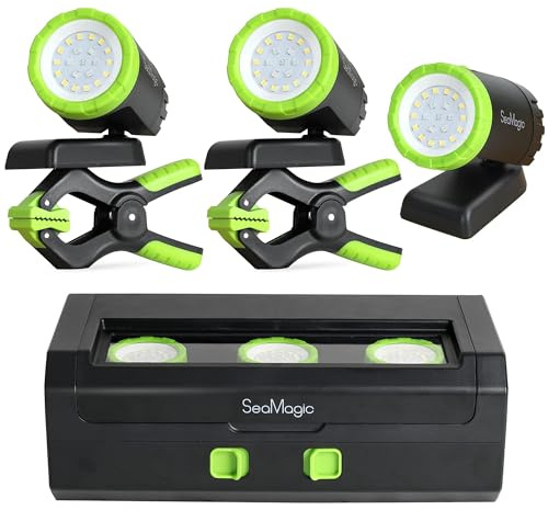 SEAMAGIC 3er-Pack wiederaufladbare LED-Arbeitsleuchten mit tragbarem Koffer, 360 Grad verstellbare Strahler mit Magnetfuß, Klemmleuchten für Grill, Werkstatt, Baustelle, Autoreparatur und Heimgebrauch