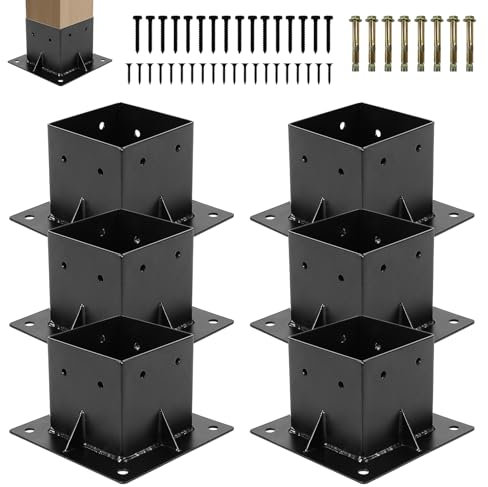 SupLetsico 4x4 Post Base 6Pcs Wood Fence Bracket, Heavy Duty Steel Anchor Fit 4x4 (Inner Size 3.6x3.6) for Deck Railing Pergola Mailbox