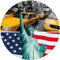 Wallario Glasbild rund New York Collage - Rund, 50 cm Durchmesser Wandbild Glas in Premium-Qualität: Brillante Farben, freischwebende Optik