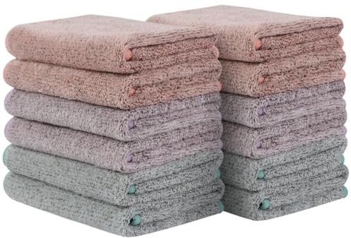 SINLAND Microfiber Face Towels Ultra Soft Facial Washcloths Face Cloth 12Inch x 12Inch 12 Pack Multicolor