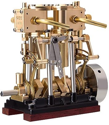 ELEMENTO Vertikal Dampfmaschine, 2-Zylinder Metall Motor mit Ölbecher, Metall Engine für LS2-13S 80-120CM Dampfschiff Motor Bausatz(Boiler nicht enthalten)