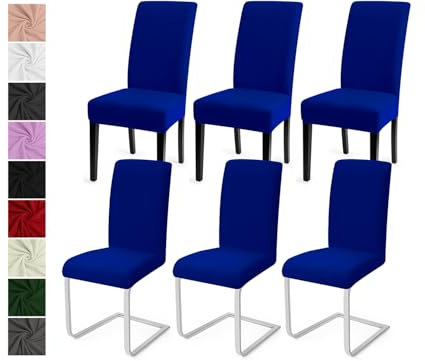 Fundas Sillas de Comedor Pack de 6 Cubiertas de Sillas Fundas para Sillas Modern Fundas Sillas Comedor Lavables Cubiertas para Sillas Fundas Elásticas para Boda, Hogar, Hotel (Azul, Pack de 6)-C