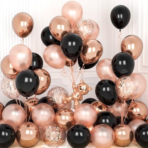 Ousuga Palloncini Oro Rosa Neri, 30 Pezzi 12 Pollici Palloncini Nero Opaco Metallizzata Oro Rosa Coriandoli Palloncini per Donne Compleanno Addio al Nubilato Matrimonio Anniversario Baby Shower Feste