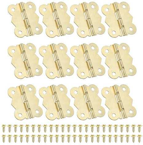 PATIKIL Bisagras Pequeñas para Cajas de Joyería de 1-1/4, Paquete de 12 Bisagras de Mariposa Mini de 180 grados para Cajas de Joyería con 48 Tornillos para Gabinete, Dorado