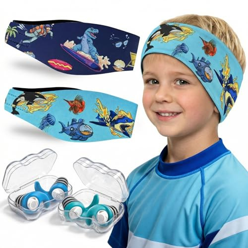 Swimming Headband Kids Adults,Adjustable Swim Ear Band,Waterproof Earplugs