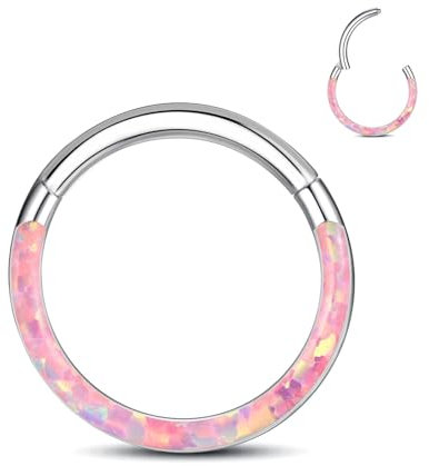 ESHIONER G23 Titane Piercing Septum Nez Anneaux Piercing Oreille Helix Conch Argent Rose Piercing Anneaux de Cartilage Tragus Daith Opale Anneau Nez Piercing Hypoallergénique 16G 8MM