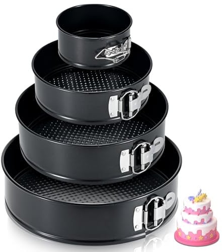 ECCOGREAT 4 Pcs Bandeja antiadherente para tarta de queso 10cm+18cm+23cm+26cm, Bandeja redonda para tartas a prueba de fugas con fondo extraíble, moldes para tartas de cumpleaños de liberación rápida