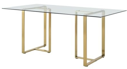 PASCAL MORABITO - Table à Manger 6 Personnes en Verre trempé et Acier Inoxydable - Transparent et doré - NILESA II de