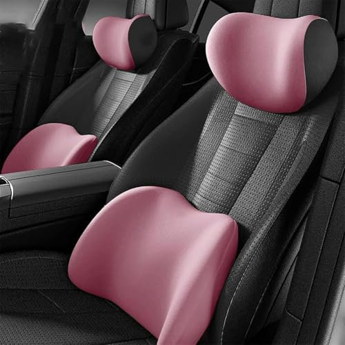 GUOQINGLH Auto Kopfstütze und Lendenkissen für BMW 3 Series/318/328/320i/F30/F35 2014-2021, Autositz Nackenkissen Rückenstütze Kissen Ergonomische Atmungsaktiv Zubehör,D/Pink