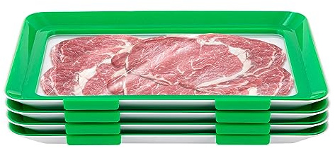 Tyvotrend 4 Stück Frischhaltetablett, Stapelbar Frischhaltedosen mit Deckel, Mehrweg Vakuumdichtung Konservierungsschale für Kühlschrank, Aufschnittbox für Lebensmittelkonservierung