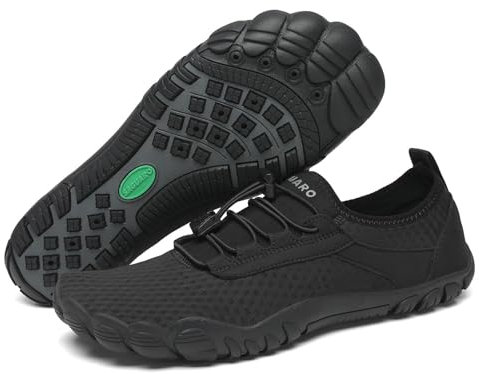 SAGUARO Badeschuhe Wasserschuhe Barfuss Schuhe Damen Herren Barfußschuhe Schnelltrocknende Schwimmschuhe rutschfeste Strandschuhe Aquaschuhe mit Dicker Sohle New Schwarz,Gr.47