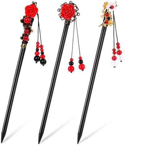 GEEHUA 3 piezas de palillos de madera para el cabello, palillos retro para moños, palillos chinos para el cabello, horquillas vintage, tocado Hanfu, horquilla clásica para cabello largo