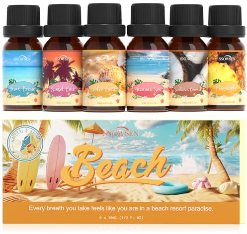 SNOWSEN Beach Fragrance Oil Set, Tropical Essential Oil for Soap Scents Making, Scented Oils for Diffuser, Candle DIY, Spray, Slime Scent, Includes Sunbeam Coconut, Pineapple, Ocean Breeze and More