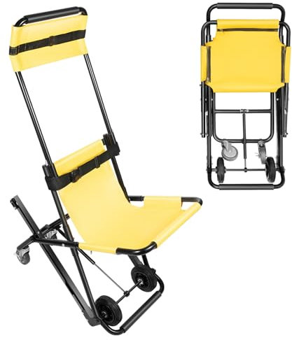 Manueller Aufzug Treppenstuhl - Tragbarer Aluminium Treppensteiger Rollstuhl Evakuierungsstuhl mit Rad - Ohne Installation für behinderte ältere Menschen, bis 159kg (Gelb)