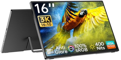 Intehill 3K 16 Portable Monitor 3072X1920 and 16:10 Portable Display with Ag Anti-Glare Panel, Srgb 100% And 400Nits, Portable Laptop Monitor, Vesa Stand, U16Za Small Monitor