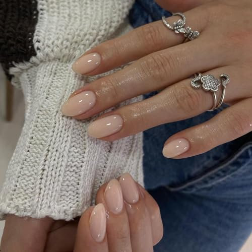 Milky White Press On Nails Short Oval, SXVME Simple False Nails Cute, Fake Nails Short Almond, Natural Fit Glossy Solid Gel Full Cover Short Round Acrylic Nails For Women Daily Wear