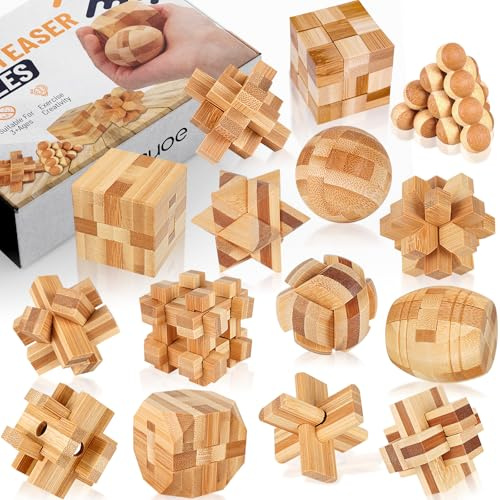 Tuauoe Gehirn-Teaser-Puzzles aus Holz, 15 Stück, 3D-Gehirn-Teaser für Erwachsene, Teenager, Kinder, Logik-Geist-Puzzle-Box, Schloss-Spielzeug, Entfernung, Zusammenbau, 3D-Puzzle-Geschenkset, kleines