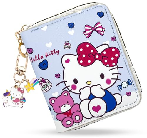 Sanrio Geldbeutel, Sanrio Geldbörse mit Schlüsselanhänger, Kinder Portemonnaie Mädchen, Sanrio Geldbörsen, Cartoon Katze Geldbeutel, für Mädchen Kinder Geburtstag Party Geschenke