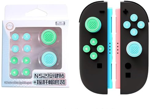GEEMEE Tapas de Recambio Compatible con Nintendo Switch 2,Tapa de Botones de Pulgar Compatible Cubierta de Silicona Suave Joystick Cap, Thumbstick Analog Stick Grips - Verde y Azul
