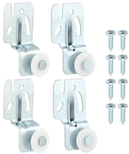 Kit de 4 ruedas para puerta corrediza de armario, 4 ruedas de armario para puertas de cocina de derivación colgantes superiores, puertas correderas de 3/4 a 1-3/8 pulgadas de grosor (tamaño: 4 piezas)