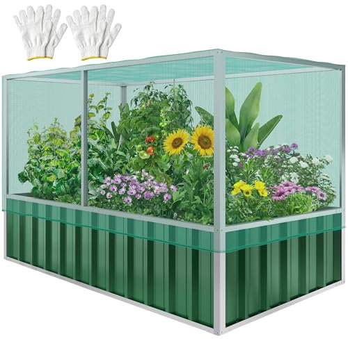 YITAHOME 174x90x88CM Hochbeet mit Struktur aus Vogelschutznetz, Outdoor-Metall-Hochbeeten mit Handschuhen & Verstärktem Rahmen für Pflanzen, Gemüse und Blumen (Grün)