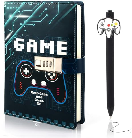 Youerls Diary with Lock For Boys, Lockable Diary Kids Notebook Christmas Stationary Journal with Lock Teenage Boy Birthday Gifts for 7 8 9 10 11 12 13 14 Year Old Game Lockable Notebook with Pen