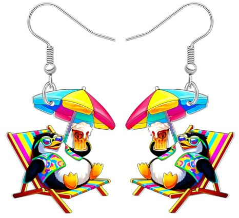 RAIDIN Acryl Cute Hawaii Pinguin Ohrringe Hängend für Damen Mädchen Lustige Strand Stuhl und Regenschirm Design Sommer Skurrile Schmuck Urlaub Geschenke für Strandliebhaber