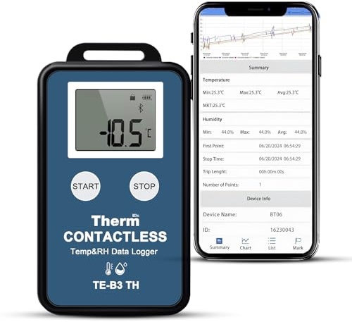 ThermElc TE-B3 TH Bluetooth Temperature Humidity Data Logger, ±0.3°C High Accuracy, EN12830 Compliant, 32,000 Points, Wireless Hygrometer Recorder for Lab Freezer Monitor and Pharmacy Vaccine Climate