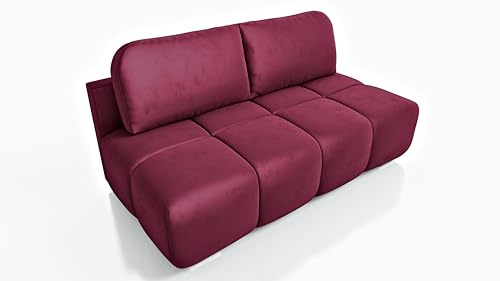 DMSM Schlafsofa Emma, Rot, Samt, 195 cm Breite, mit Bettfunktion und Bettkasten, Modern, für Wohnzimmer und Gästezimmer, inkl. Kissen