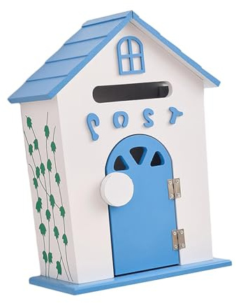 Cassetta delle lettere da parete in legno da giardino, rustica, 22 x 12 x 32 cm, blu