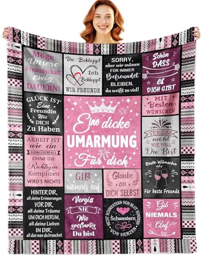 Geschenke für Beste Freundin Flanell Kuscheldecke (Rosa, 150x200cm) | Geschenke für Freundin, Umarmung Decke für Frauen Männer Geburtstagsgeschenk für Frauen Schwester für Sofa & Bett