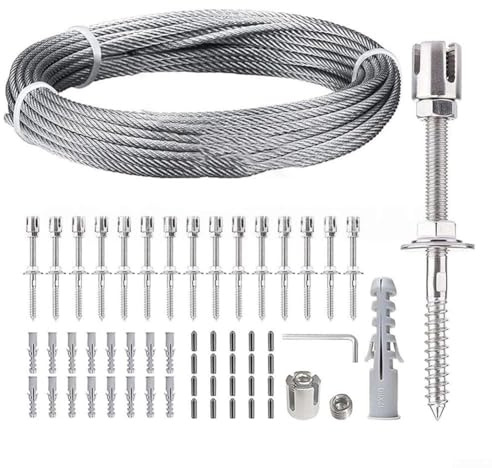 Lawnoval Kit de treillis mural en acier inoxydable 304 pour plantes grimpantes avec coupe-câble et ancrages, 12 m ou 16 m de treillis de jardin pour mur (16 mètres)