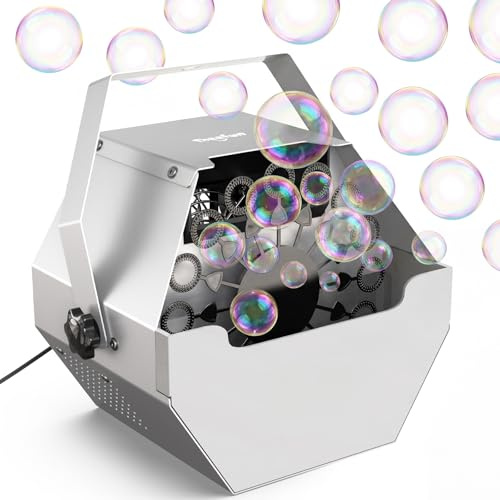Theefun Bubble Machine, 750ml Metal Automatic Bubble Maker USB Powered Portable Professional Bubble Blower for Bubble Machine Parties, Weddings, Indoor & Outdoor Use, Silver Grey