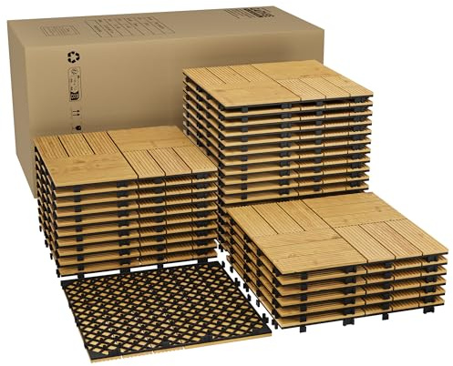 GarveeHome Acacia Wood Interlinked Deck Tiles – 12 x 12 Weather-Resistant, Non-Slip Outdoor Flooring for Patio, Balcony, Garden, Poolside – Easy DIY Installation, 22/33 Pack, Brown