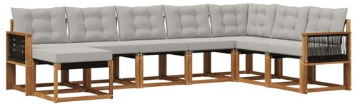 vidaXL Outdoor-Sofagarnitur mit Kissen 8 pcs Natur und Hellgrau, Garten Sofa, modernes Ecksofa, Robustes Sitzmöbel, Möbel für Terrasse, gemütliche Lounge