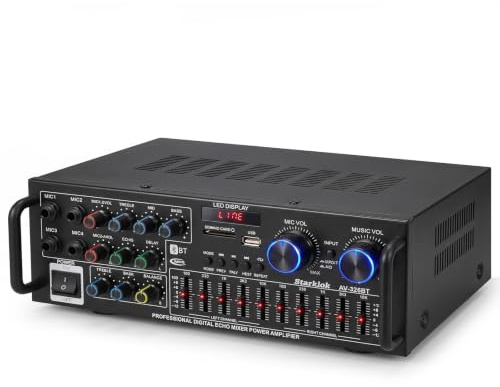 Amplificatore stereo HiFi da 2000 W, subwoofer Home Theater, amplificatore con Bluetooth 5.4, ricevitore audio FM, USB, SD, AUX, karaoke, mixer equalizzatore a 10 bande, 4 ingressi microfono, uscita