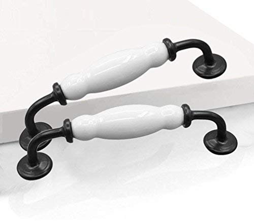 EBETA 2er Weiß Bogengriffe Schrankgriffe Schubladegriff Möbelgriffe Türknöpfe Möbelknöpfe Türgriff Keramik (Pech 128mm, 2 Stück)