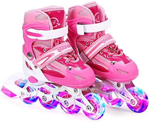 Tante Tina Kinderinliner größenverstellbar mit leuchtenden Rollen - Inlineskates für Kinder verstellbar in 4 Größen - Rosa - Größe L (38-41)