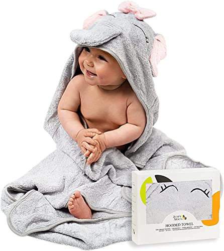 JM Bambus-Kapuzenhandtuch Baby – Premium-Baby-Starterset für Neugeborene, Baby-Starterset, Baby-Handtuchkapuze, 100% Bio-Bambus, 88,9 x 88,9 cm, Geschenkbox und Waschlappen, ultraweich, Rosa