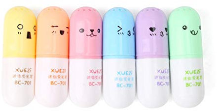 Ogquaton 6 x Kawaii Fluoreszierende Textmarker für Kinder 3 Premium Qualität